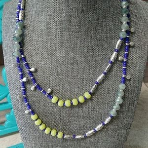 Premier Designs necklace cobalt blue, silver & yel